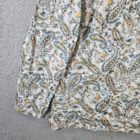 Talbots Womens Large Paisley Blouse Blue Yellow Split Neck Long Sleeve Top - Picture 2 of 9